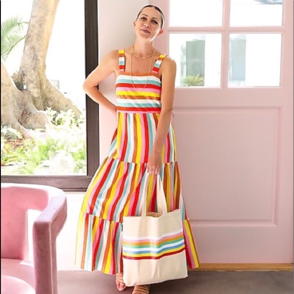 Jcrew Tiered Maxi Dress in Rainbow Stripe
